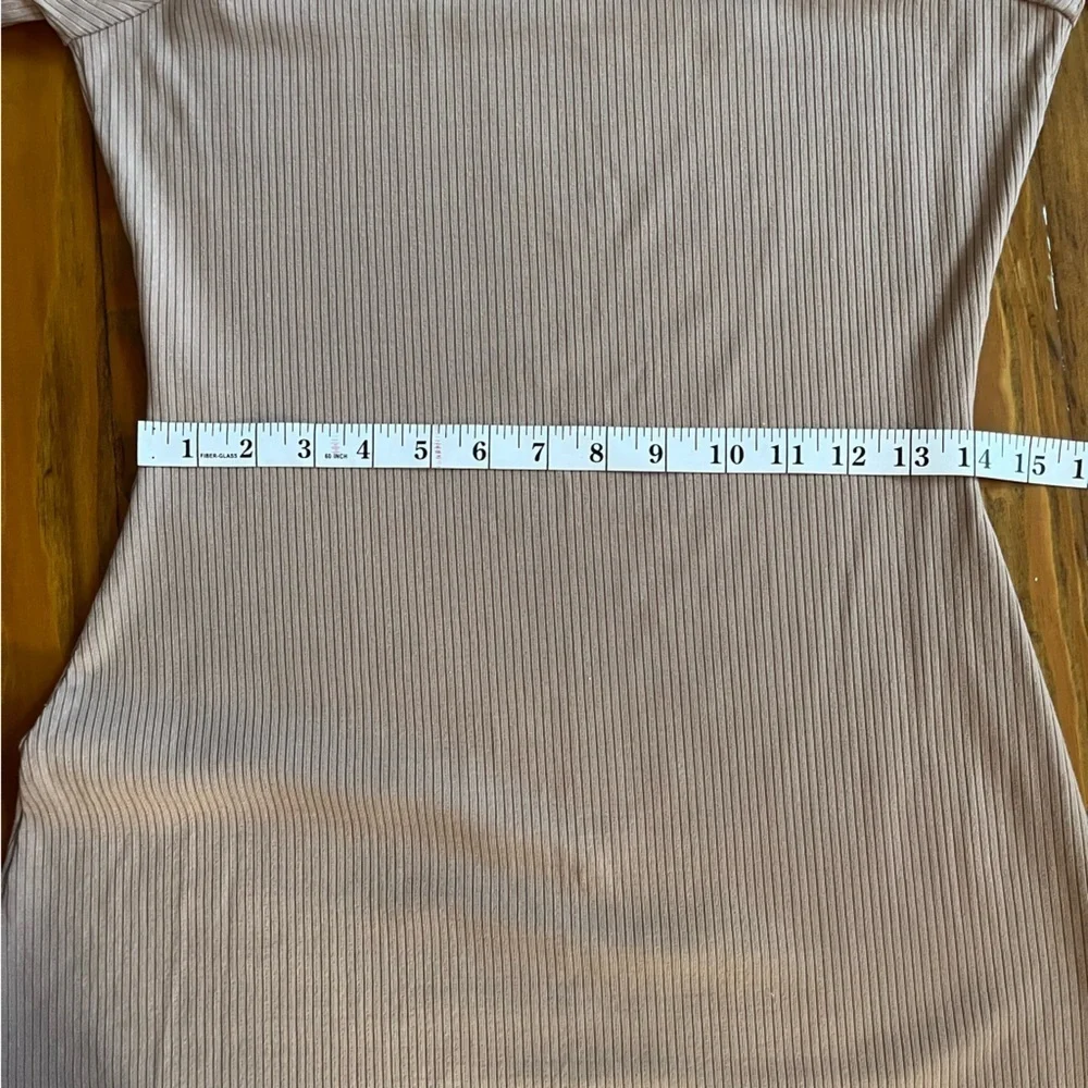 Reformation NEW Tan Sarita Dress Knit Ribbed Square Neck L Mini‎ Dress Bodycon